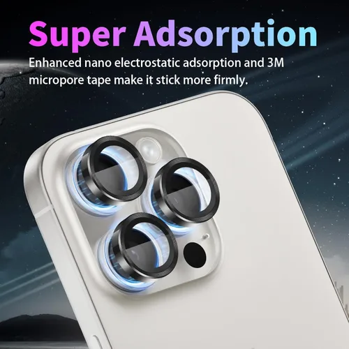 Vista 4 de Protector de lente de cámara para iPhone 14 Pro/iPhone 14 Pro Max, cubierta de lente de anillo de aleación de aluminio de vidrio templado individual