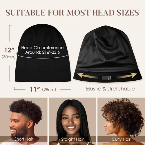 Vista 5 de LULUSILK - Gorro de seda 100% de morera para dormir para mujeres y hombres, sin más cabello rizado y enmarañado, capó de seda real para dormir