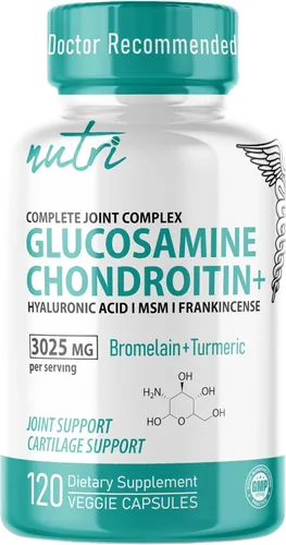 Nutri 8 en 1 Glucosamina Condroitina MSM Cúrcuma Bromelina Boswellia Ácido Hialurónico 3025 mg - Suplemento de apoyo articular - 120 cápsulas -