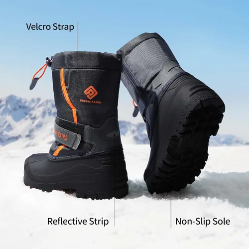 Vista 4 de DREAM PAIRS Botas de nieve de invierno impermeables de media pantorrilla para niños y niñas