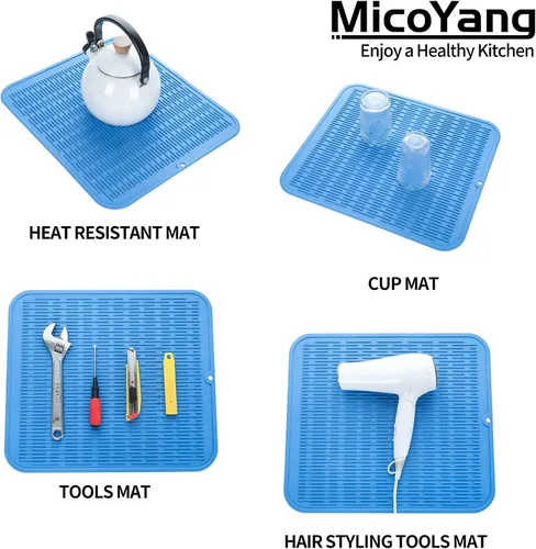 Vista 559 de MicoYang Alfombrilla de Silicona para Secar Platos de Múltiples Usos, Fácil de Limpiar, Ecológica, Alfombrilla de Silicona Resistente al Calor