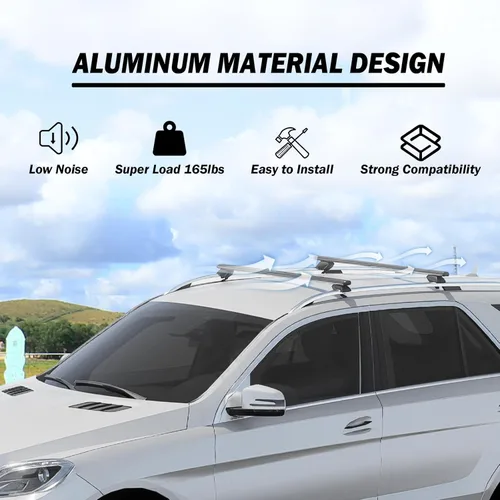 Vista 6 de COWVIE Barras cruzadas de techo de aluminio de 47 pulgadas para carriles laterales elevados, barras de carga ajustables, capacidad de carga de 165