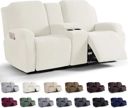 Vista 13 de KinCam Fundas para Sillón Reclinable de Dos Plazas con Funda para Consola Central, Fundas para Sofá Reclinable de 2 Asientos, Funda para Sofá