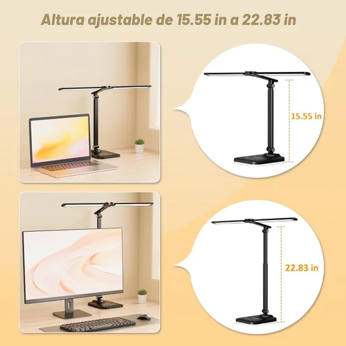 Vista 6 de CHARYJOD - Lámpara LED de escritorio para oficina en casa, luz de escritorio de arquitecto de altura ajustable con adaptador USB, lámpara