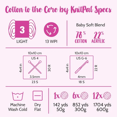 Vista 4 de Cotton to The Core - Hilo de algodón para ganchillo, paquete de 6 (852 yardas / 300G), patrones gratuitos, apto para principiantes - Hilo suave