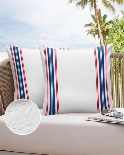 Vista 6 de Outdoor Waterproof Throw Pillow Cover American Independence Day Decorative Pillows Cushion Covers Blue Red White Stripes 2 Pack Pillow Cases for