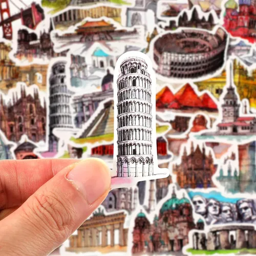 Vista 3 de 84 calcomanías de equipaje escénico, calcomanías de historia, calcomanías de arquitectura del mundo, calcomanías de maleta turismo, edificios retro