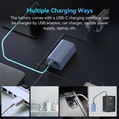 Vista 6 de SMALLRIG Batería USB-C de repuesto de 3500 mAh para Sony NP-F550, 3H completamente cargada, fuente de alimentación para luces LED, monitores