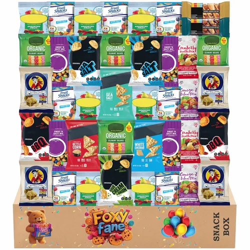 Foxy Fane Caja de aperitivos saludables sin gluten de 40 unidades – Paquete de regalo premium para vacaciones, Navidad y Año Nuevo lleno de papas