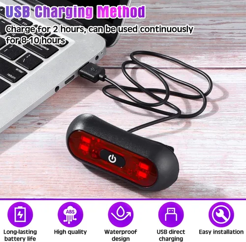 Vista 4 de Tujoe Juego de 2 luces LED rojas para casco trasero de motocicleta, luces traseras recargables para casco de advertencia de seguridad con cable USB