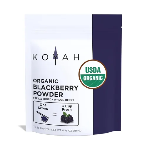 KOYAH - Polvo orgánico de mora: 30 porciones (1 cucharada = 1/4 taza fresca): liofilizado, polvo de bayas enteras, crudo