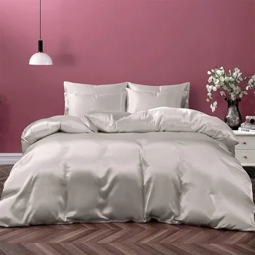 Vista 19 de Juego de funda de edredón de satén de 3 piezas, ultra suave y transpirable, con 1 funda de edredón con cierre de cremallera y 2 fundas de almohada.