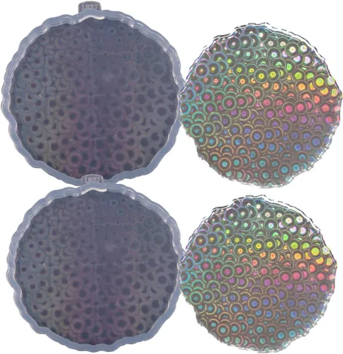 Moldes redondos de ágata de geoda holograma, holograma de silicona, epoxi irregular círculo de silicona holográfica, manualidades de resina