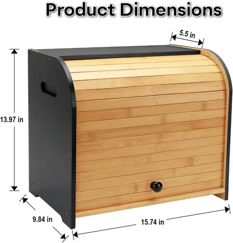 Vista 2 de Panera para Encimera de Cocina, Contenedor de Almacenamiento de Pan de Bambú de Doble Capa para Pan Casero, Panera con Tapa Enrollable con 3 Alturas