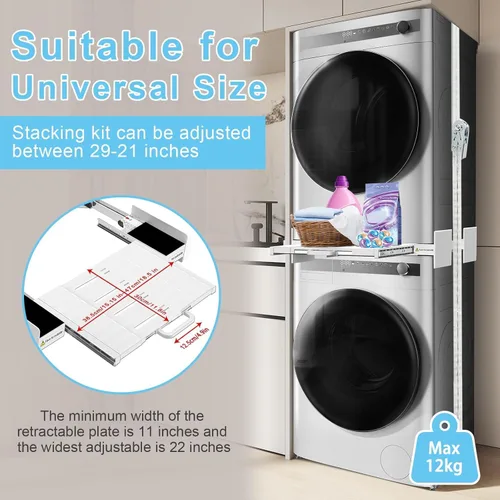 Vista 5 de Kit de apilamiento para lavadora y secadora Kiss Core, kit universal de apilamiento para lavadora y secadora con placa deslizante extraíble, kit