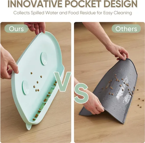 Vista 2 de Tapete de comida para perros y gatos, fácil de limpiar, apto para lavavajillas, de silicona, impermeable, con borde alto, tapete antideslizante