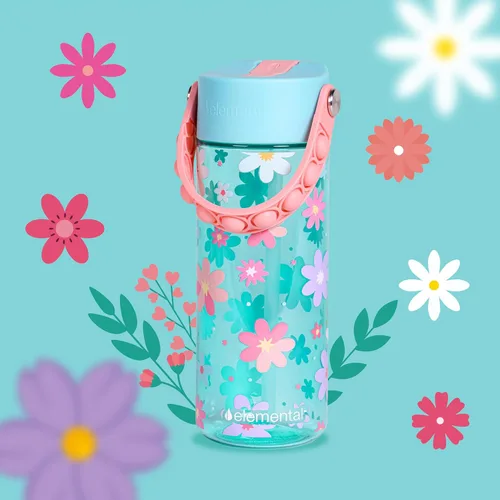 Vista 8 de Elemental Botellas de agua para niños – Botella de agua para niños Splash para la escuela con mango Pop-it – Botella de agua de plástico Tritan sin
