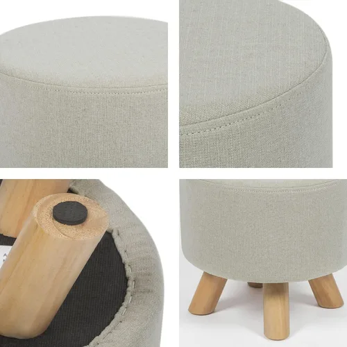 Vista 79 de Asense Taburete otomano redondo pequeño con reposapiés acolchado de tela con patas de madera antideslizantes (multicolor, tela)