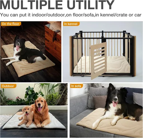 Vista 5 de Dog Crate Pad,Machine Washable and Waterproof Dog Bed Mat,Reversible Dogs Cozy Sleeping Mattress,Kennel Bed for Medium/Large Dogs,Cage Cushion,Beige