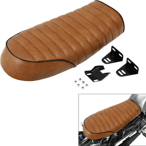 Vista 5 de Silla de montar TCMT, cojín de asiento vintage para Honda CB CL, sillín plano, para modelo Cafe Racer., Negro