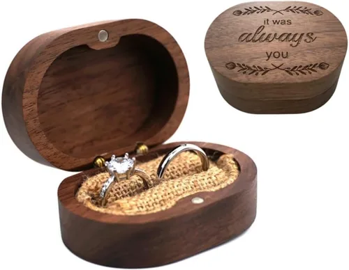 molchagar Caja de anillos para ceremonia de boda, caja de anillo de 2 ranuras, con texto en inglés "It Was Always You Commitment of Love", soporte
