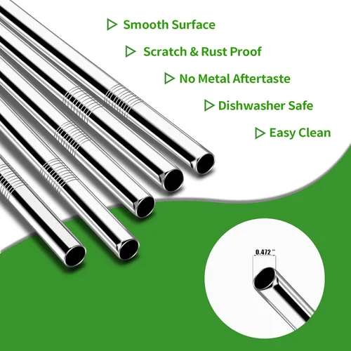 Vista 4 de Lazycorner 5 popotes de acero inoxidable para batidos, 0.4 pulgadas, extra anchas, reutilizables, de metal, para batidos, bebidas, juego de 5 con 2