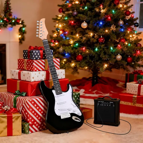 Vista 2 de JupiterForce - Kits de guitarra eléctrica de tamaño completo de 39 pulgadas con correa ajustable, amplificador de 10W, funda y cuerdas para Negro