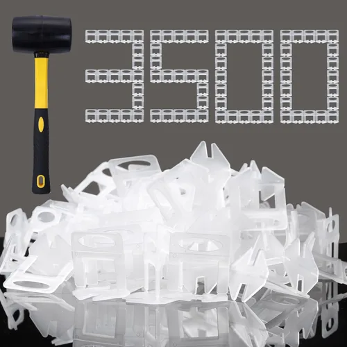 Clips de sistema de nivelación de azulejos de 1/16 pulgadas, 3500 piezas de clips espaciadores de azulejos y martillo de mazo de goma de 16 onzas.