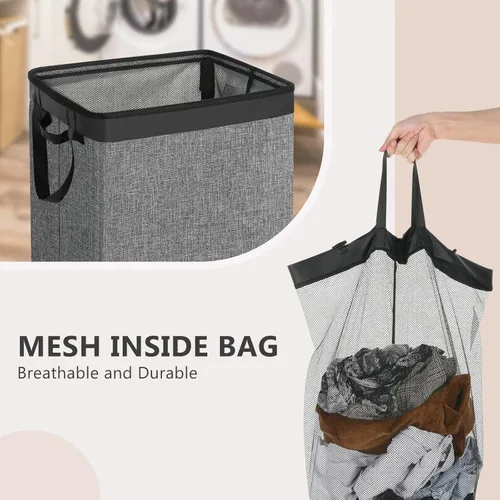 Vista 5 de SOLEDI Cesta de lavandería plegable grande y alta de 100 litros, cesta de ropa con bolsa extraíble para almacenamiento de ropa y juguetes, cestas