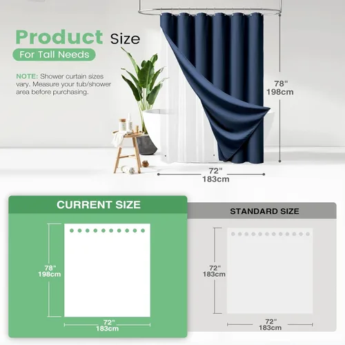 Vista 745 de Cortina de ducha de tela Dynamene verde oscuro - Cortinas de baño de tela de nido de abeja texturizadas resistentes, juego de cortinas de baño