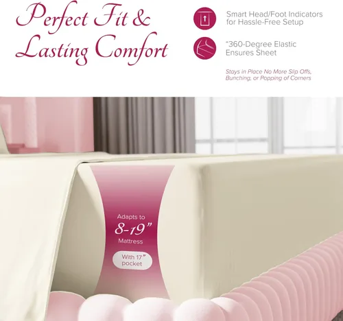 Vista 24 de Carressa Linen Juego de sábanas 100% algodón egipcio, sábanas de lujo de 1200 hilos de algodón egipcio tamaño Queen (4 piezas, beige), suave como