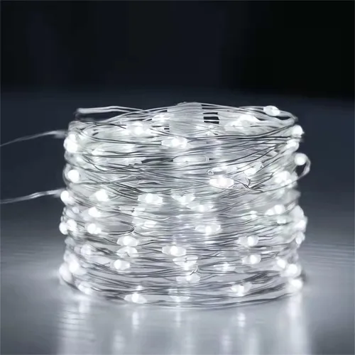 Vista 4 de Guirnalda de luces enchufables, paquete de 2 unidades, 8 modos de 33 pies, 100 luces LED de luciérnaga parpadeantes, USB, mini luces parpadeantes