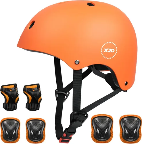 Vista 9 de Casco XJD de bicicleta para niños, juego de equipo de protección multideportivo para niños de 3 a 14 años, con rodilleras, coderas y muñequeras