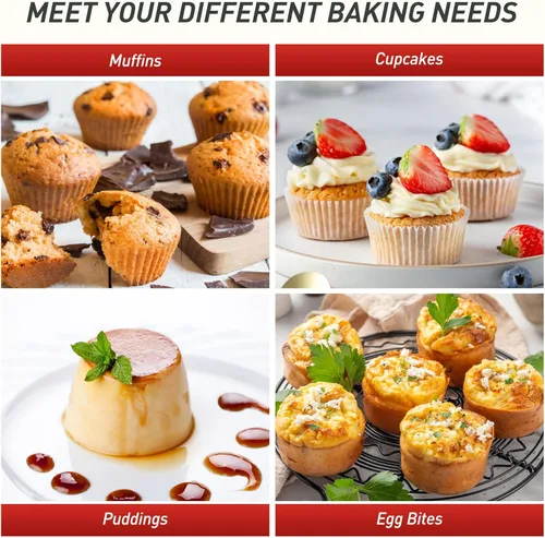 Vista 9 de 12 Tazas Molde para Muffins de Silicona con Marco Reforzado de Metal, Molde Regular para Cupcakes, Bandeja para Huevos, Moldos Circulares