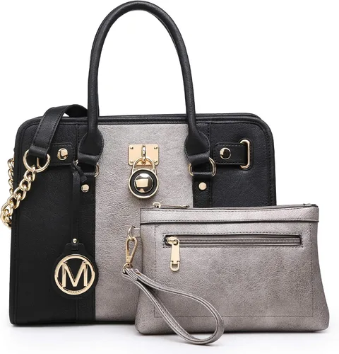 Vista 11 de MKP - Bolso de mano para mujer, dos tonos, con asa superior, juego de 2 unidades, con cartera de muñeca a juego Two tone, Top Handle, Set 2pcs