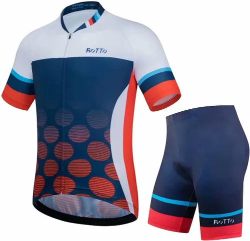 ROTTO Conjunto de camiseta y pantalones cortos de ciclismo para hombre, ropa de ciclismo de manga corta y pantalones cortos acolchados