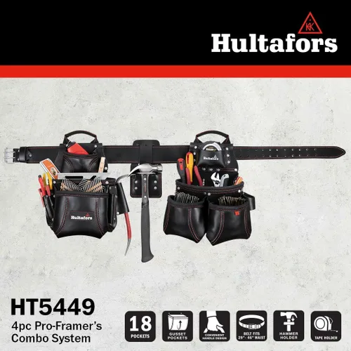 Vista 4 de Hultafors Work Gear HT5449 - Sistema combinado de cuero de alta calidad de 4 piezas, cinturón de herramientas, bolsillos frontales de doble