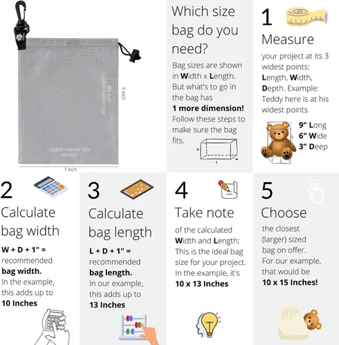 Vista 4 de Bolsa con cordón, bolsa de cincha y bolsa con clip para viajes, armario, al aire libre, juego de 5 (gris, 7 x 9 pulgadas)