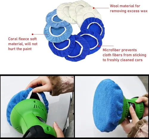 Vista 4 de Kewucn 9 almohadillas pulidoras para automóvil, de 5 a 6 pulgadas, cubierta de almohadilla de pulido de microfibra orbital para automóvil, kit