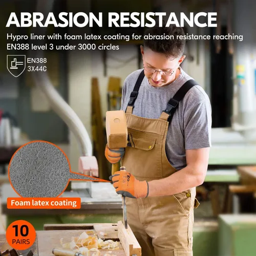 Vista 3 de Vgo... Cut Resistant Gloves,Cutproof Work Gloves Men Women,Latex Rubber Coated,EN388 level C, ANSI level A3(RB2148HY,Orange)
