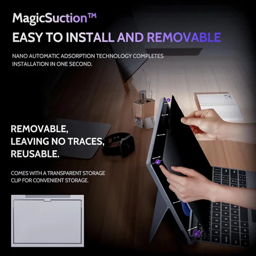 Vista 2 de Peslv MagicSuction™ - Pantalla de privacidad para Surface Go 4/3/2/1 de 10.5 pulgadas, protector negro antiespía extraíble, filtro de luz azul