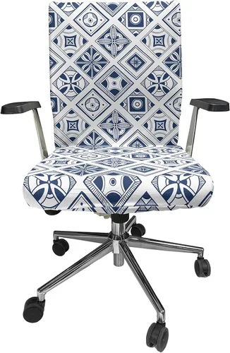 Vista 42 de Ambesonne Funda para silla de oficina Eiffel, patrón de lunares con torre Eiffel incompleta y corazones románticos, funda elástica decorativa