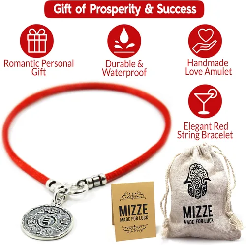 Vista 3 de Prosperity & Success - Pulsera de plata de ley con amuleto de moneda en cuerda de seda roja, pulsera de protección de 7 pulgadas para mujer, regalo
