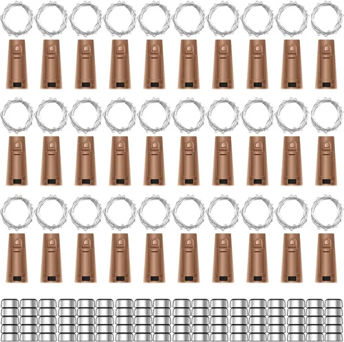 Paquete de 30 luces para botella de vino con corcho, luces de botella de corcho, funciona con pilas, cable plateado de 6.6 pies, 20 luces LED, luces
