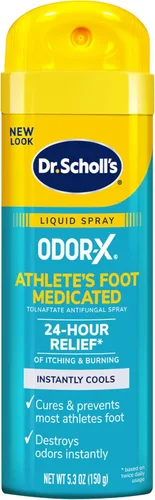 Dr. Scholl's Aerosol líquido medicado para pie de atleta ODOR-X, 5.3 onzas // Alivio 24 horas de picazón y ardor, enfría instantáneamente, cura y