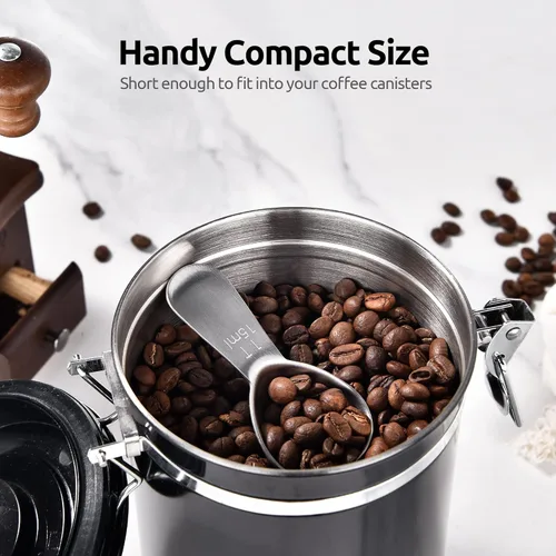 Vista 5 de Cuchara medidora de café de acero inoxidable 18/8: U-Taste 1 cucharada de metal, cuchara medidora de mango corto para café molido, granos, espresso