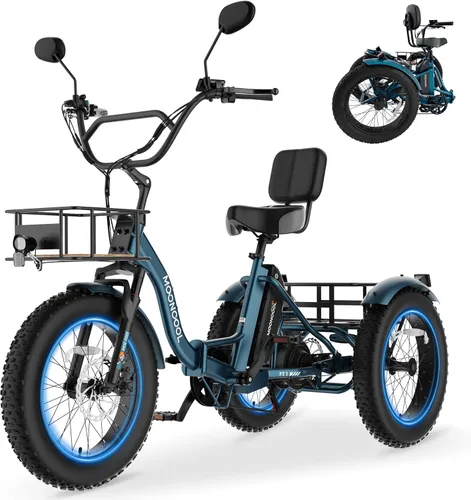 MOONCOOL Triciclo eléctrico para adultos, 20 x 4 pulgadas, triciclo eléctrico con neumáticos gruesos, bicicleta eléctrica de 3 ruedas de 48 V, 500