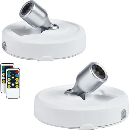Vista 19 de Paquete de 2 focos LED para interiores, funciona con pilas, luces LED con control remoto, focos inalámbricos, luces de disco regulables