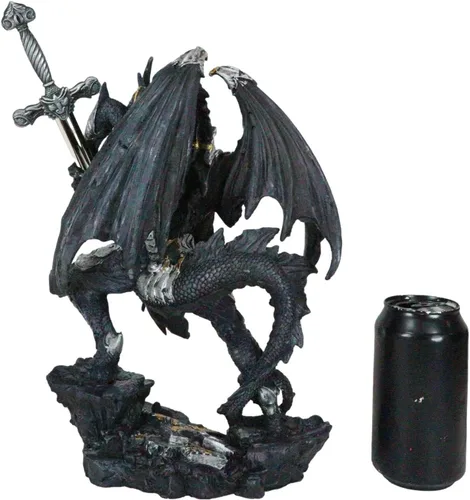 Vista 9 de Ebros Gift Gran Hyperion - Estatua de espada de hoja de daga dorada dorada con dragón blindado plateado de 12.25 pulgadas de alto, abrecartas