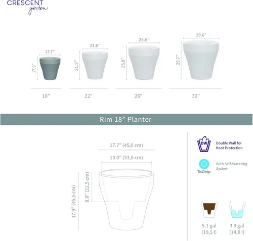 Vista 2 de Crescent Garden Rim TruDrop - Maceta de riego automático, 18 pulgadas (blanco alpino)